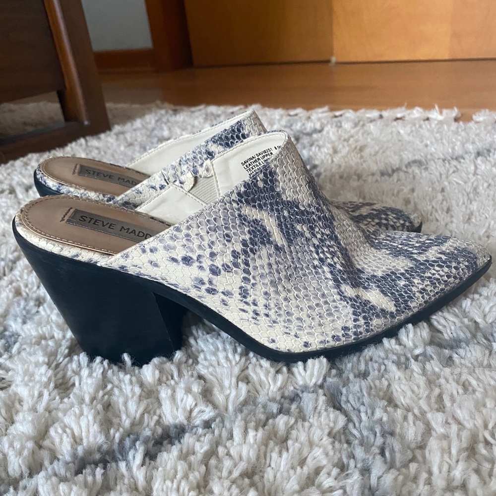 Steve Madden Snakeskin Heeled Mules